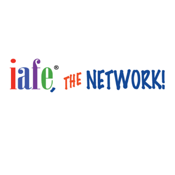 IAFE the network written in red, blue, purple, and green letters