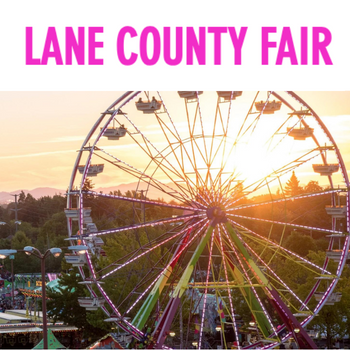Ferris wheel and lane county fair written in magenta