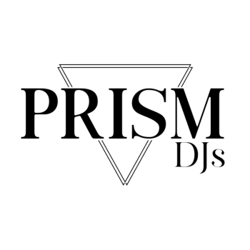 Prism DJs written in black on white background